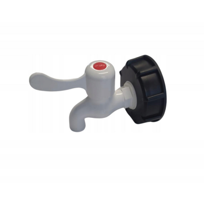 Kran 3/4 cala plastikowy biało/czarny IBC | mauser